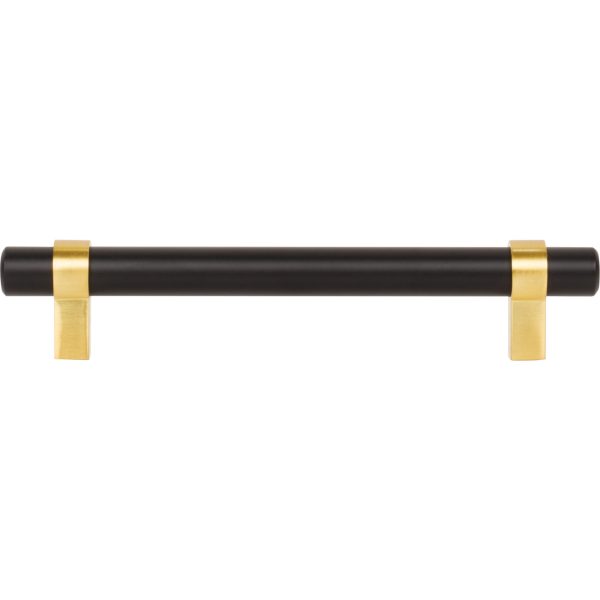 128 mm Center-to-Center Matte Black with Brushed Gold Key Grande Cabinet Bar Pull - Image 6