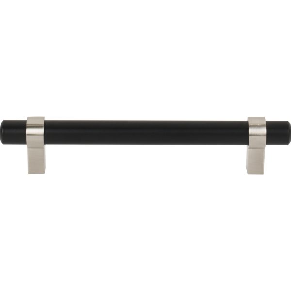 128 mm Center-to-Center Matte Black with Satin Nickel Key Grande Cabinet Bar Pull - Image 3