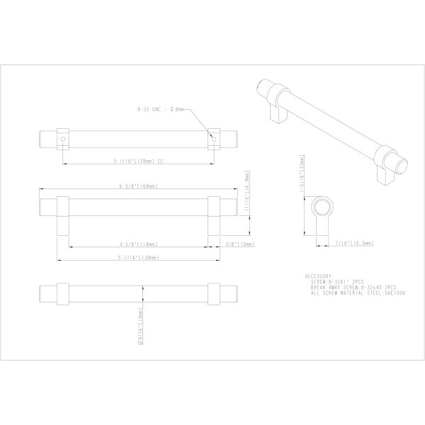 128 mm Center-to-Center Matte Black Key Grande Cabinet Bar Pull - Image 6