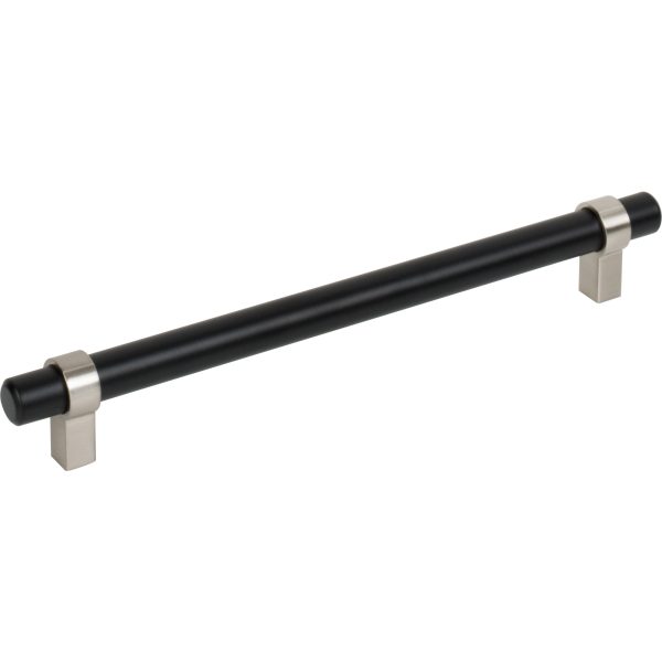 192 mm Center-to-Center Matte Black with Satin Nickel Key Grande Cabinet Bar Pull