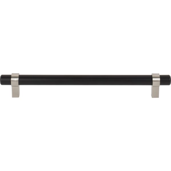 192 mm Center-to-Center Matte Black with Satin Nickel Key Grande Cabinet Bar Pull - Image 3