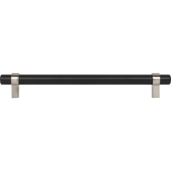 192 mm Center-to-Center Matte Black with Satin Nickel Key Grande Cabinet Bar Pull - Image 6