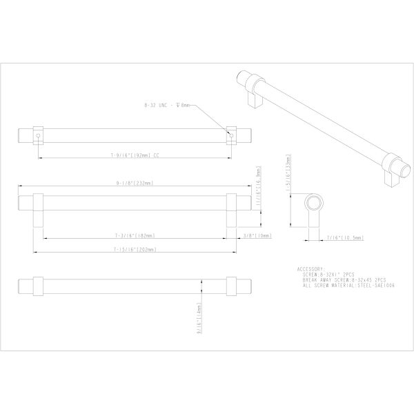 192 mm Center-to-Center Satin Nickel Key Grande Cabinet Bar Pull - Image 4