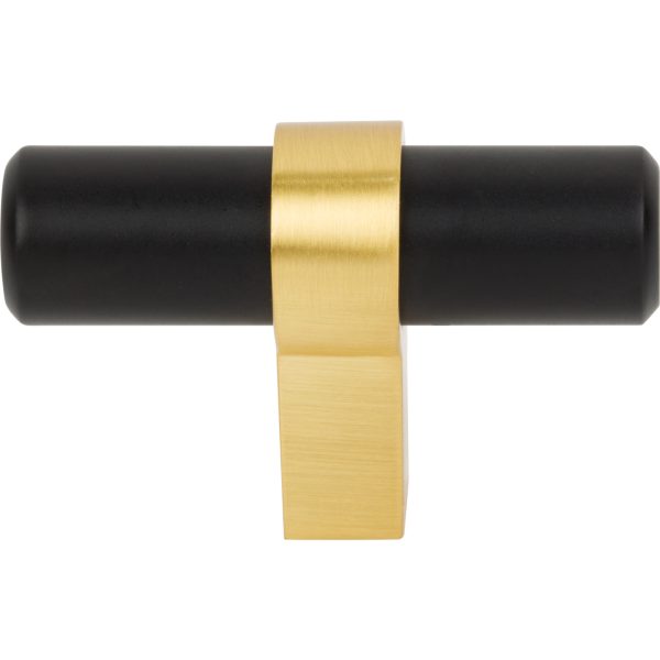 2" Overall Length Matte Black with Brushed Gold Key Grande Cabinet "T" Knob - Image 3