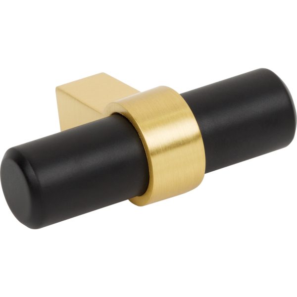 2" Overall Length Matte Black with Brushed Gold Key Grande Cabinet "T" Knob - Image 4