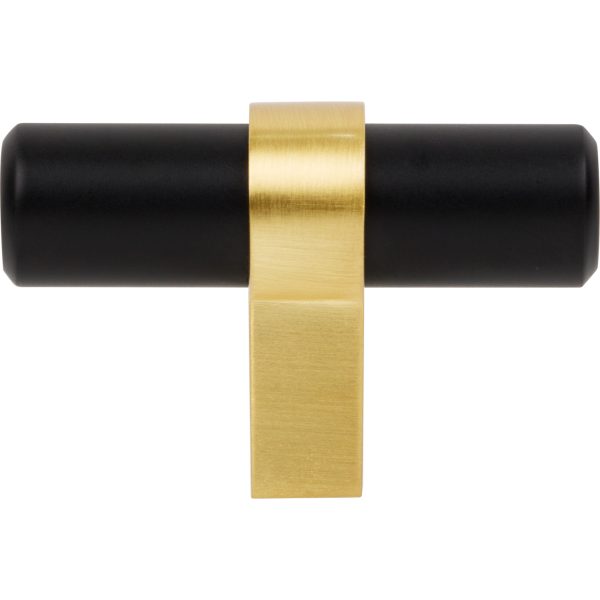 2" Overall Length Matte Black with Brushed Gold Key Grande Cabinet "T" Knob - Image 5