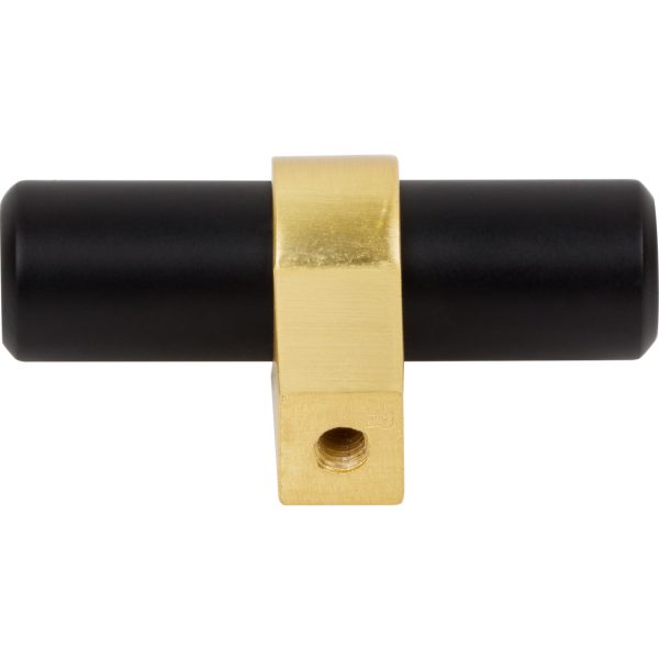 2" Overall Length Matte Black with Brushed Gold Key Grande Cabinet "T" Knob - Image 6