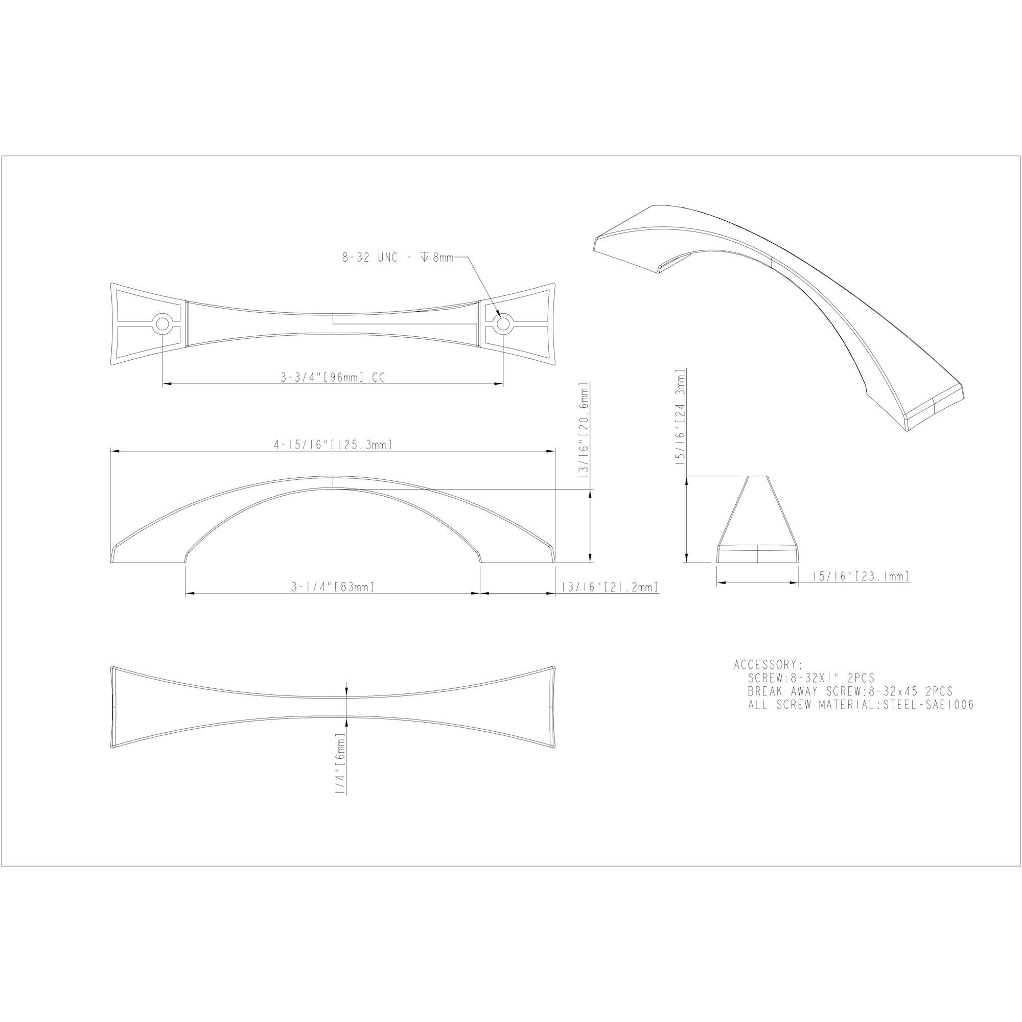 96 mm Center-to-Center Polished Chrome Square Glendale Cabinet Pull - Image 4