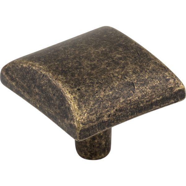 1-1/8" Overall Length Distressed Antique Brass Square Glendale Cabinet Knob