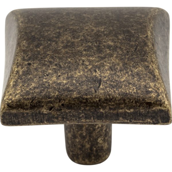 1-1/8" Overall Length Distressed Antique Brass Square Glendale Cabinet Knob - Image 3