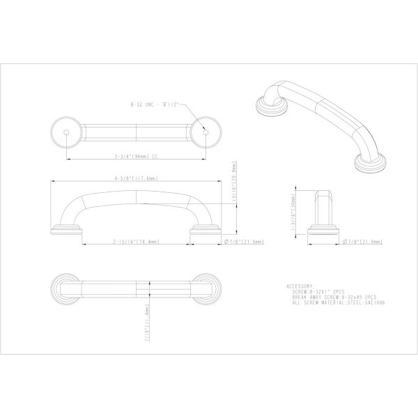 96 mm Center-to-Center Brushed Pewter Bremen 1 Cabinet Pull - Image 4