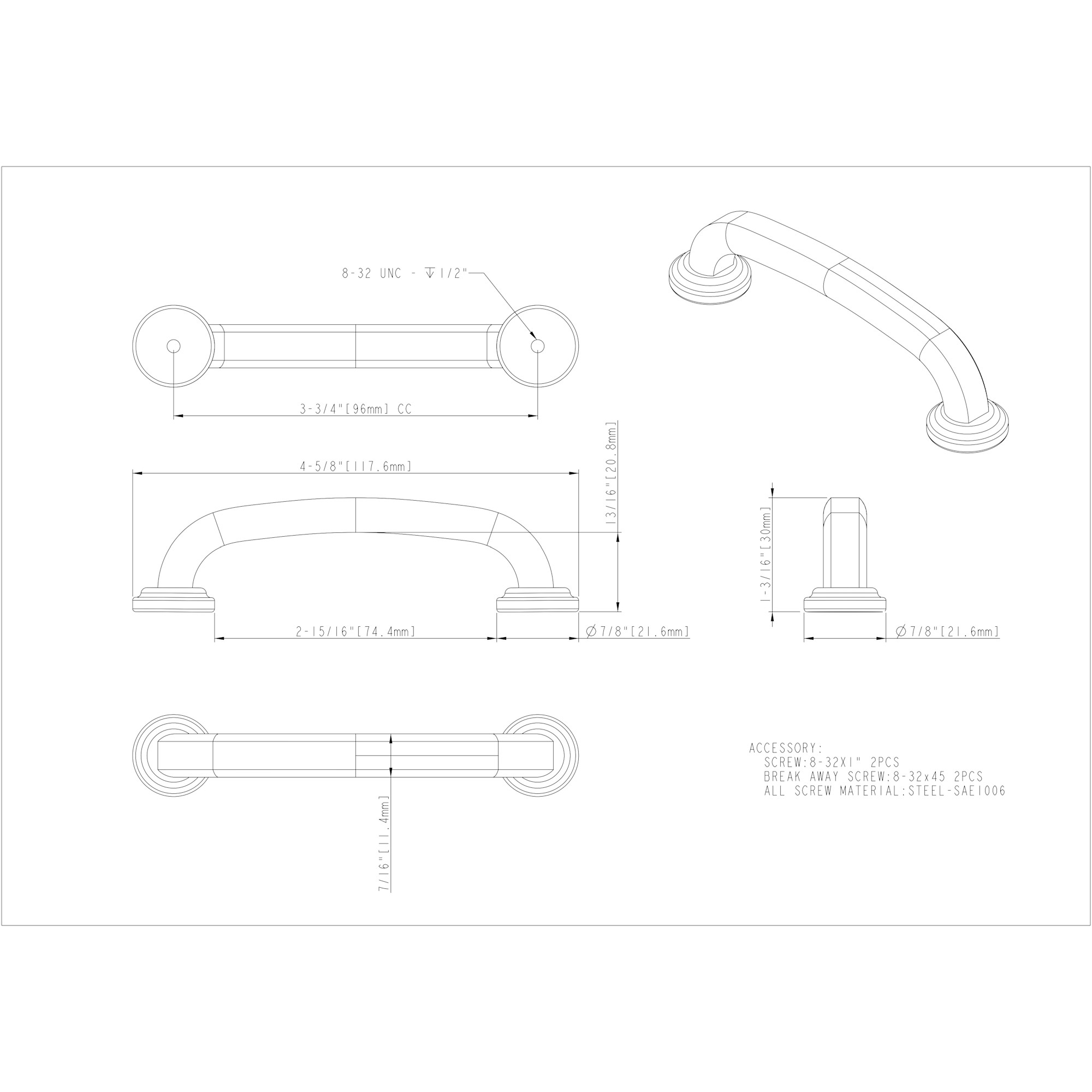 96 mm Center-to-Center Distressed Antique Silver Bremen 1 Cabinet Pull - Image 4