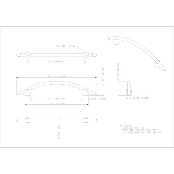 96 mm Center-to-Center Dull Nickel Arched Capri Cabinet Pull - Image 4