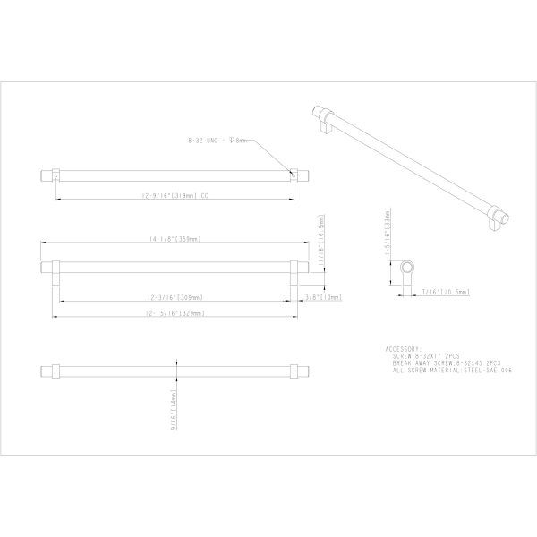 319 mm Center-to-Center Satin Nickel Key Grande Cabinet Bar Pull - Image 4