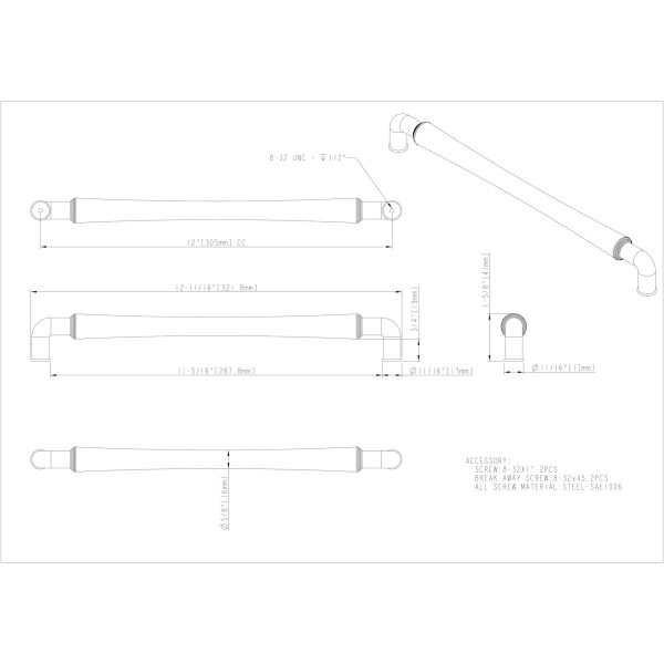12" Center-to-Center Satin Nickel Barrel Bremen 2 Appliance Handle - Image 4