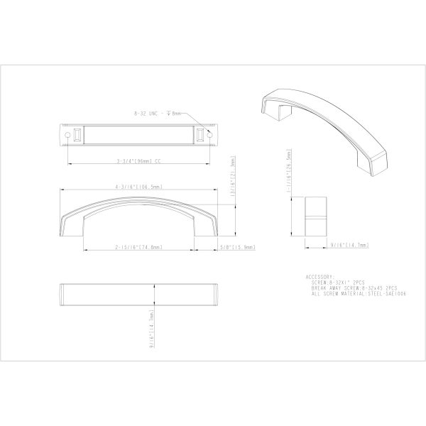 96 mm Center-to-Center Brushed Pewter Merrick Cabinet Pull - Image 4
