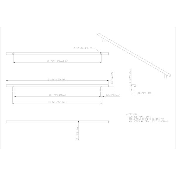 480 mm Center-to-Center Satin Nickel Naples Cabinet Bar Pull - Image 4