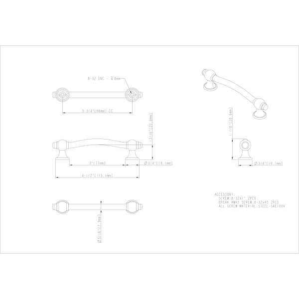 96 mm Center-to-Center Brushed Pewter Syracuse Cabinet Bar Pull - Image 4