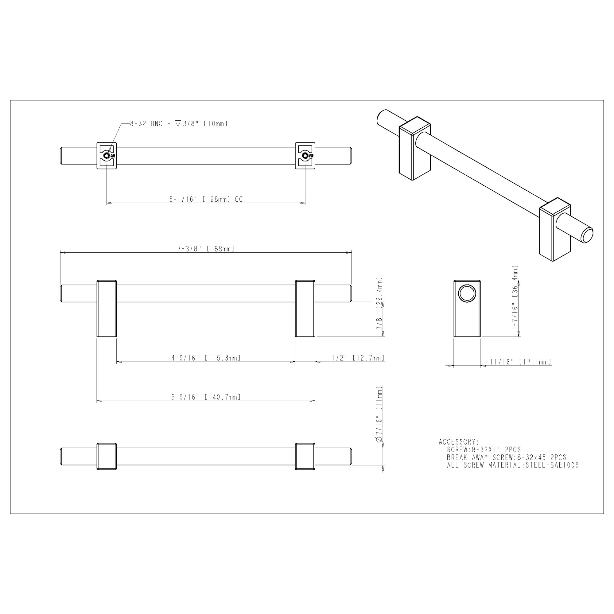 Spencer Cabinet Pull in Satin Nickel