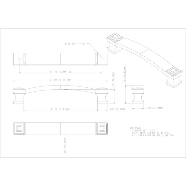 128 mm Center-to-Center Satin Nickel Square Delmar Cabinet Pull - Image 4