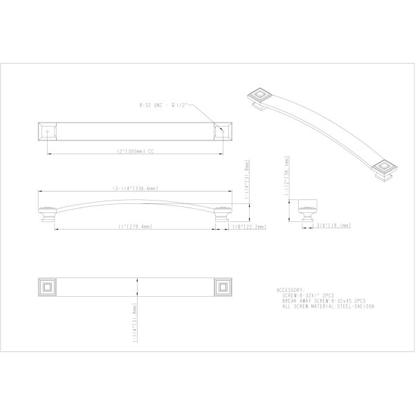 12" Center-to-Center Satin Nickel Square Delmar Appliance Handle - Image 4