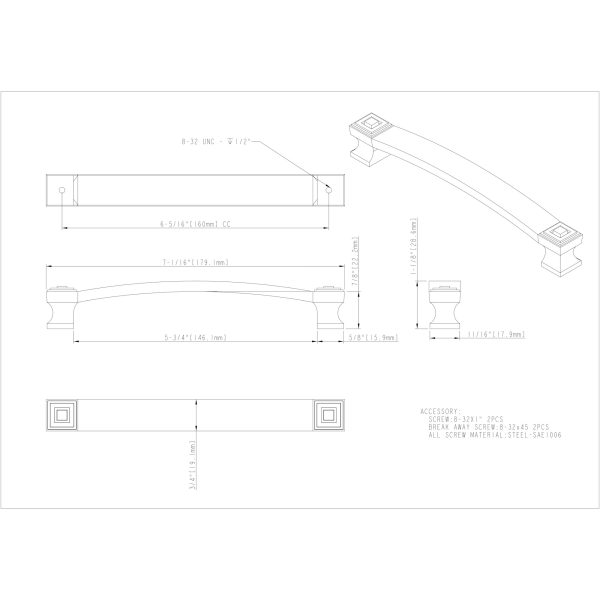 160 mm Center-to-Center Satin Nickel Square Delmar Cabinet Pull - Image 4