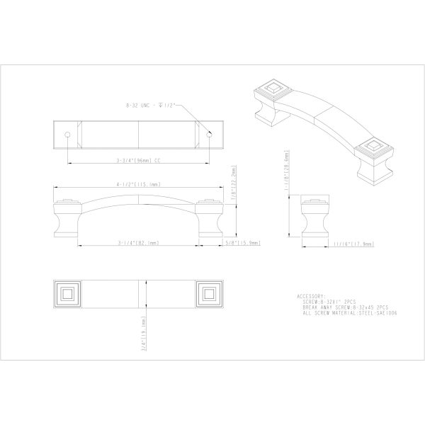 96 mm Center-to-Center Satin Nickel Square Delmar Cabinet Pull - Image 4
