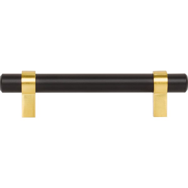 96 mm Center-to-Center Matte Black with Brushed Gold Key Grande Cabinet Bar Pull - Image 6