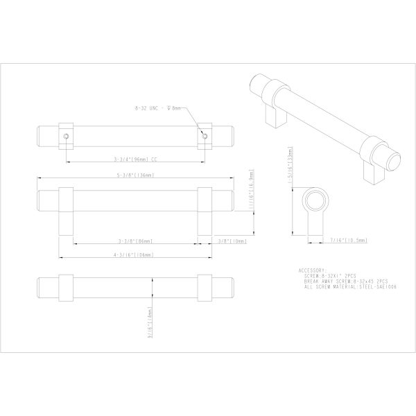 96 mm Center-to-Center Matte Black Key Grande Cabinet Bar Pull - Image 6