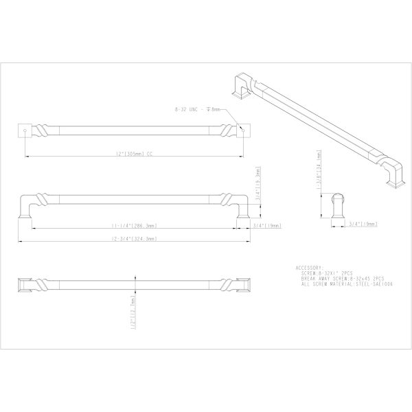 12" Center-to-Center Distressed Oil Rubbed Bronze Rustic Twist Tahoe Appliance Handle - Image 5