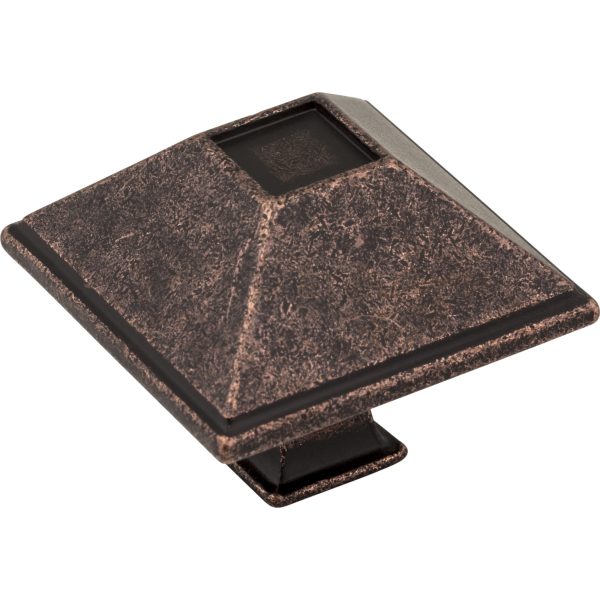 1-1/2" Overall Length Distressed Oil Rubbed Bronze Square Tahoe Cabinet Knob
