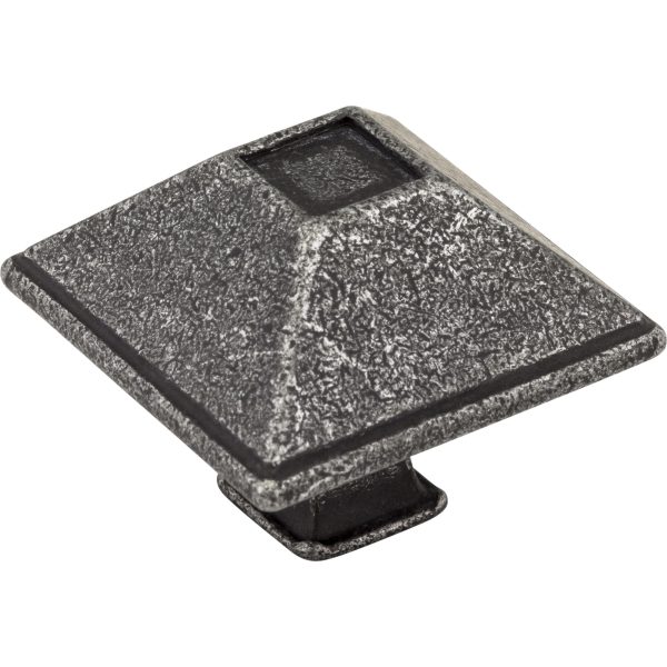 1-1/2" Overall Length Distressed Antique Silver Square Tahoe Cabinet Knob
