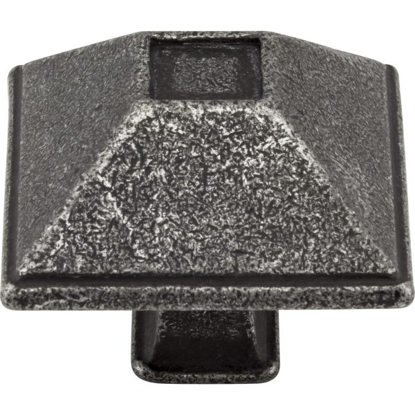 1-1/2" Overall Length Distressed Antique Silver Square Tahoe Cabinet Knob - Image 3