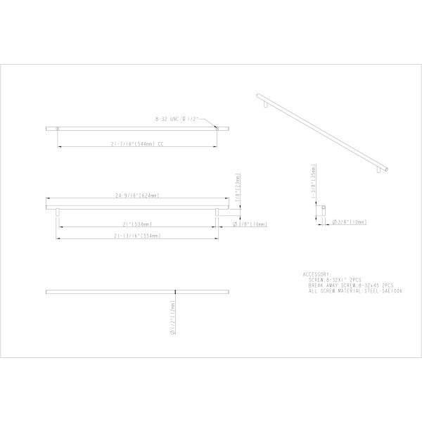 544 mm Center-to-Center Satin Nickel Naples Cabinet Bar Pull - Image 4