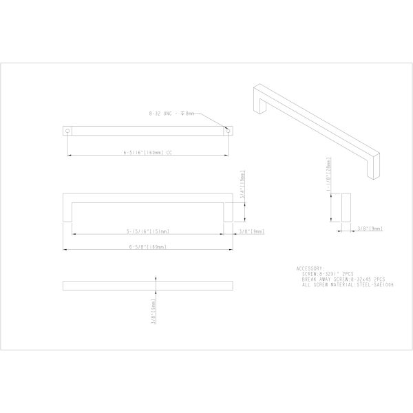 160 mm Center-to-Center Satin Nickel Square Stanton Cabinet Bar Pull - Image 6