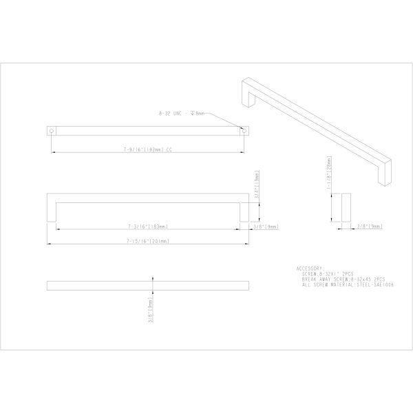 192 mm Center-to-Center Polished Chrome Square Stanton Cabinet Bar Pull - Image 4