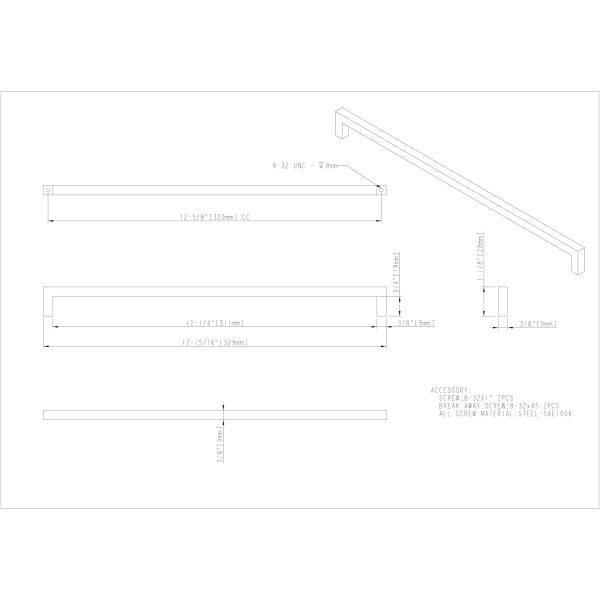 320 mm Center-to-Center Brushed Gold Square Stanton Cabinet Bar Pull - Image 5