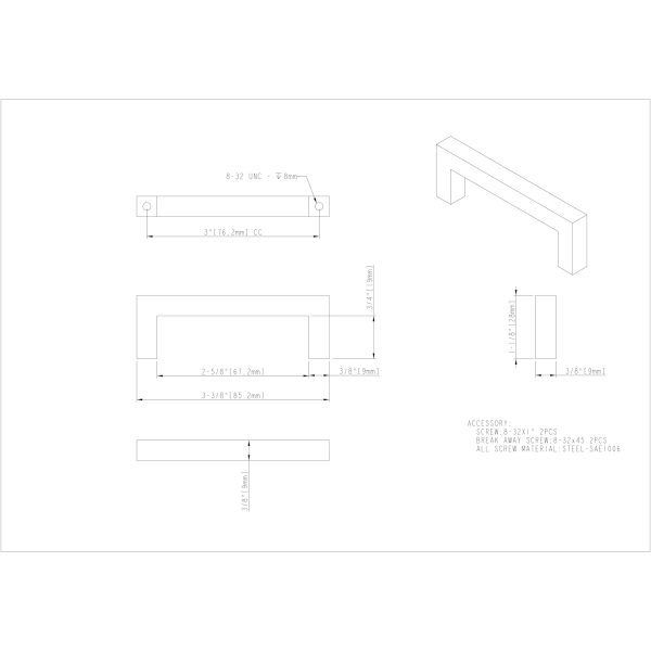 3" Center-to-Center Satin Nickel Square Stanton Cabinet Bar Pull - Image 6