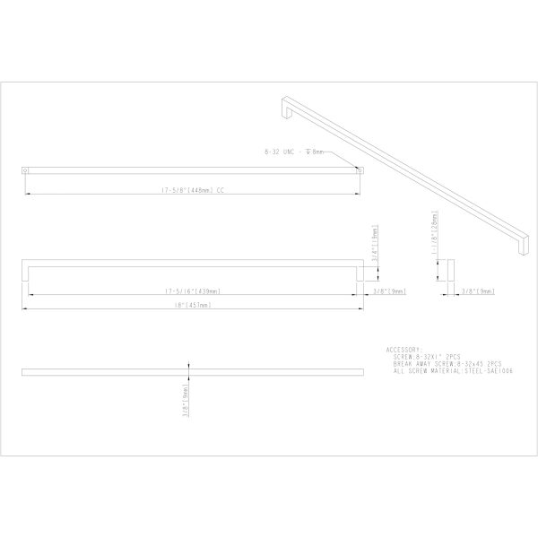 448 mm Center-to-Center Polished Chrome Square Stanton Cabinet Bar Pull - Image 4