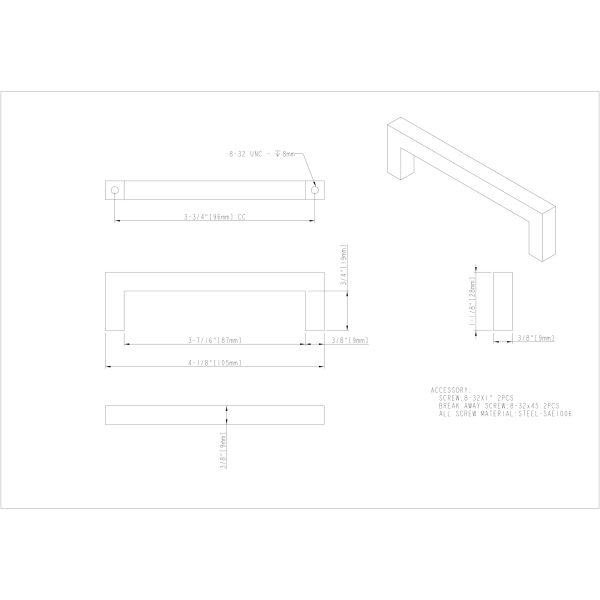 96 mm Center-to-Center Satin Nickel Square Stanton Cabinet Bar Pull - Image 6