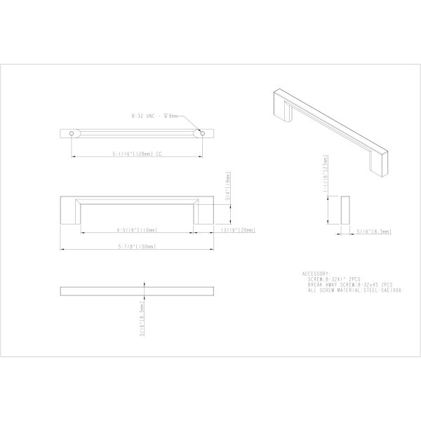128 mm Center-to-Center Polished Chrome Square Sutton Cabinet Bar Pull - Image 4
