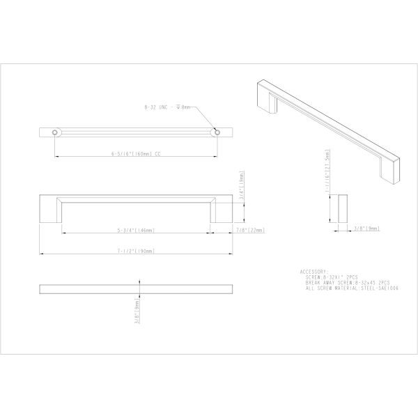 160 mm Center-to-Center Satin Nickel Square Sutton Cabinet Bar Pull - Image 4