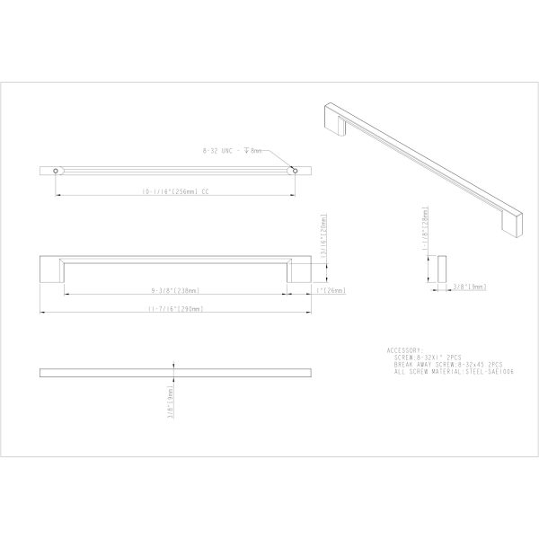 256 mm Center-to-Center Brushed Gold Square Sutton Cabinet Bar Pull - Image 6
