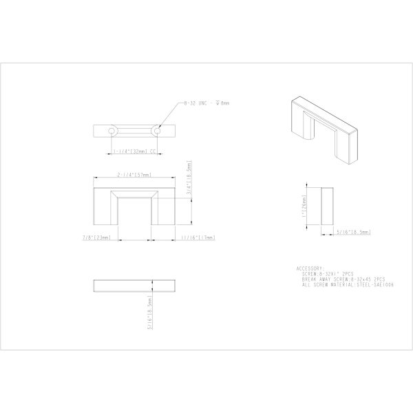 32 mm Center-to-Center Matte Black Square Sutton Cabinet Bar Pull - Image 6