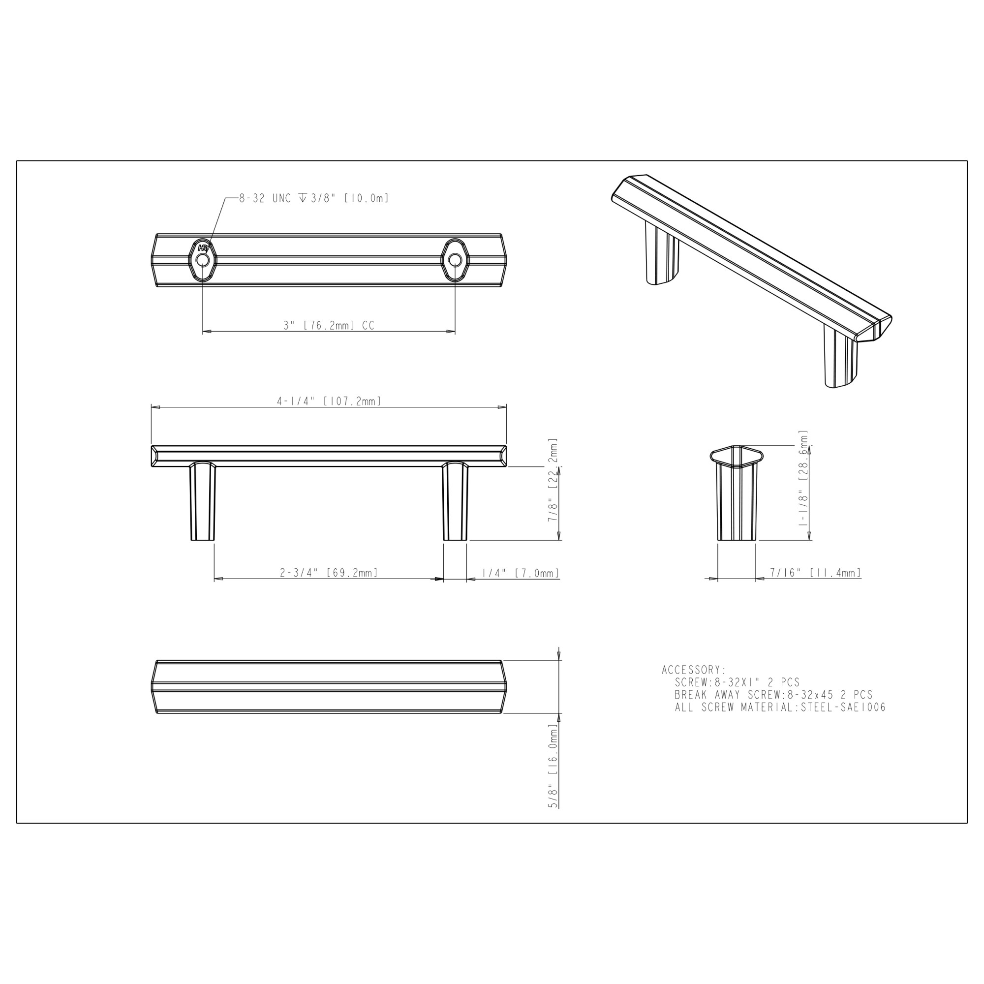 William Cabinet Pull in Satin Nickel