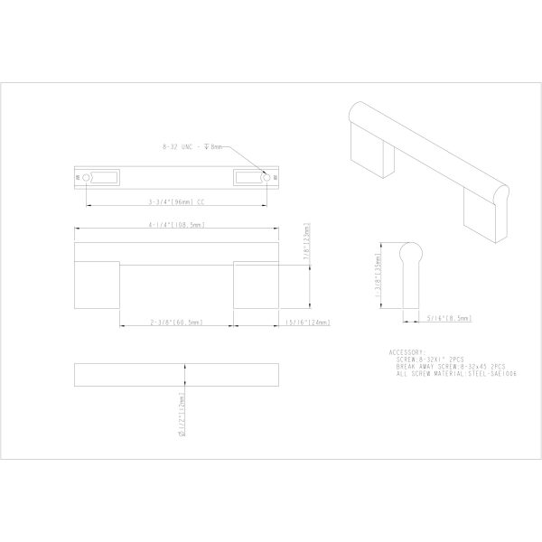 96 mm Center-to-Center Polished Chrome Knox Cabinet Bar Pull - Image 5