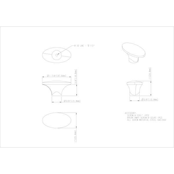 1-7/8" Overall Length Satin Nickel Oval Hudson Cabinet Knob - Image 5