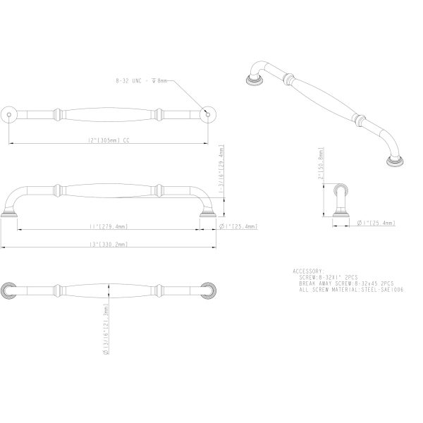 12" Center-to-Center Polished Nickel Tiffany Appliance Handle - Image 4