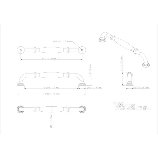 160 mm Center-to-Center Polished Nickel Tiffany Cabinet Pull - Image 6