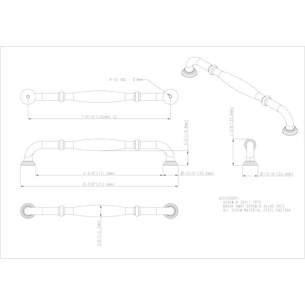 192 mm Center-to-Center Polished Nickel Tiffany Cabinet Pull - Image 6